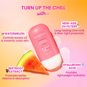Glossy packaging of Dot & Key Watermelon Sunscreen emphasizing broad spectrum protection
