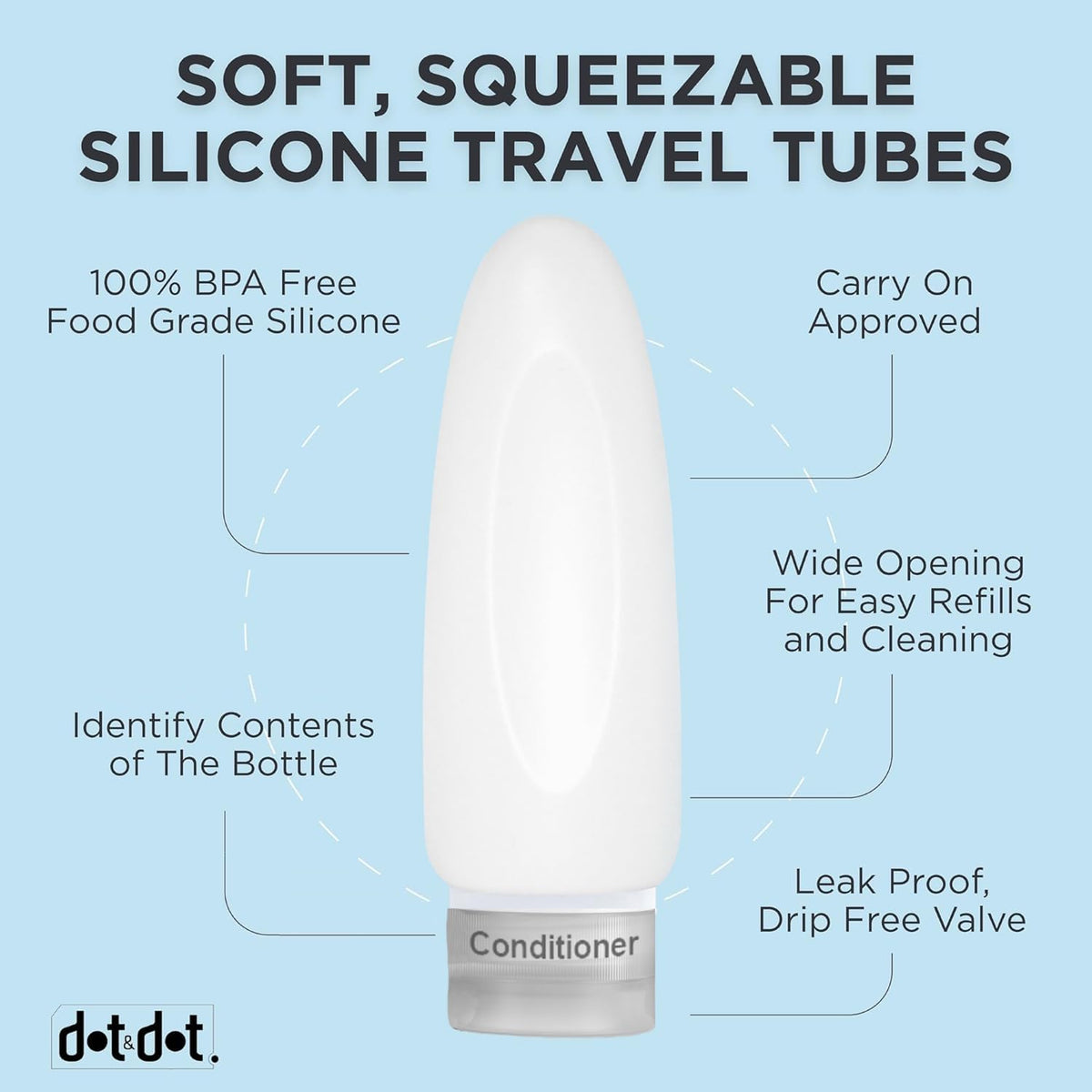 Dot&Dot set of sizes 3oz 2oz 1.25oz with TSA bag packaging