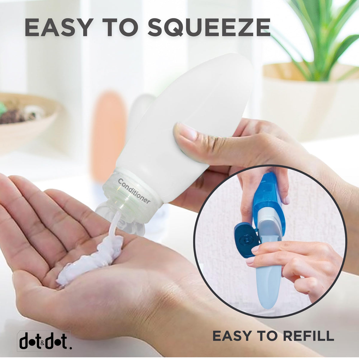Dot&Dot wide-mouth refill bottle for easy filling and cleaning.