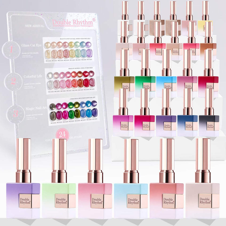 Double Rhythm 28Pcs gel polish set closeup showing glossy, smooth finish for salon-quality nails