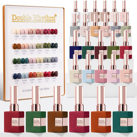 Double Rhythm 28Pcs burgundy and green gel polish set for at-home manicures.