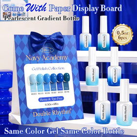 Double Rhythm 6-pcs gel polish bottles closeup shows glossy finish.