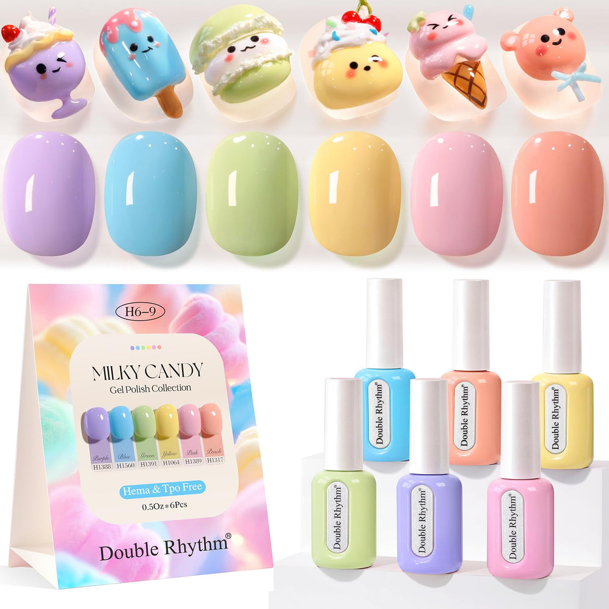 Double Rhythm gel polish pastel yellow-orange bottle front for vibrant home manicure
