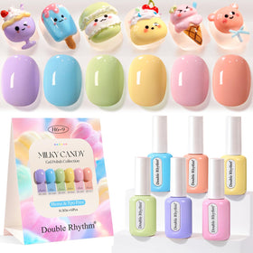 Double Rhythm gel polish pastel yellow-orange bottle front for vibrant home manicure