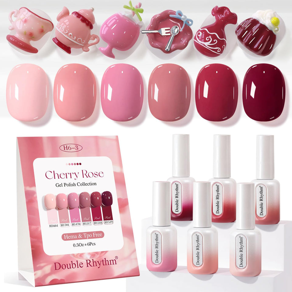 Double Rhythm gel polish set color swatches show versatile shades for planning looks.