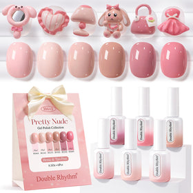 Double Rhythm six-piece HEMA-free gel polish set in a single shade for uniform nails.
