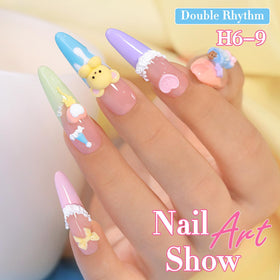 At-home manicure setup using Double Rhythm gel polish kit