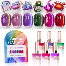 Double Rhythm Aurora Galaxy Burgundy cat eye gel polish bottle front view with magnetic shimmer for at home nails