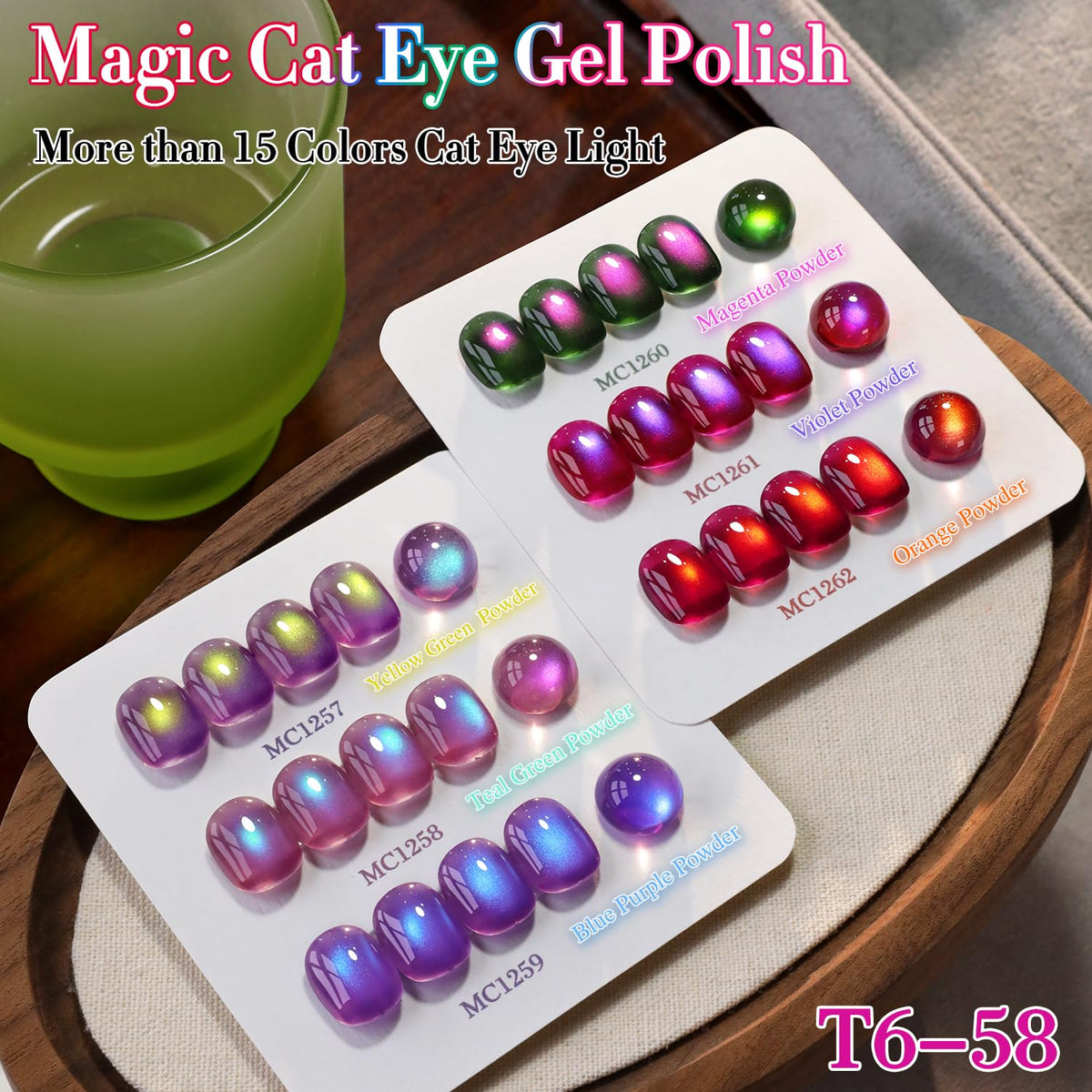 Six identical Double Rhythm bottles arranged for color matching and consistency