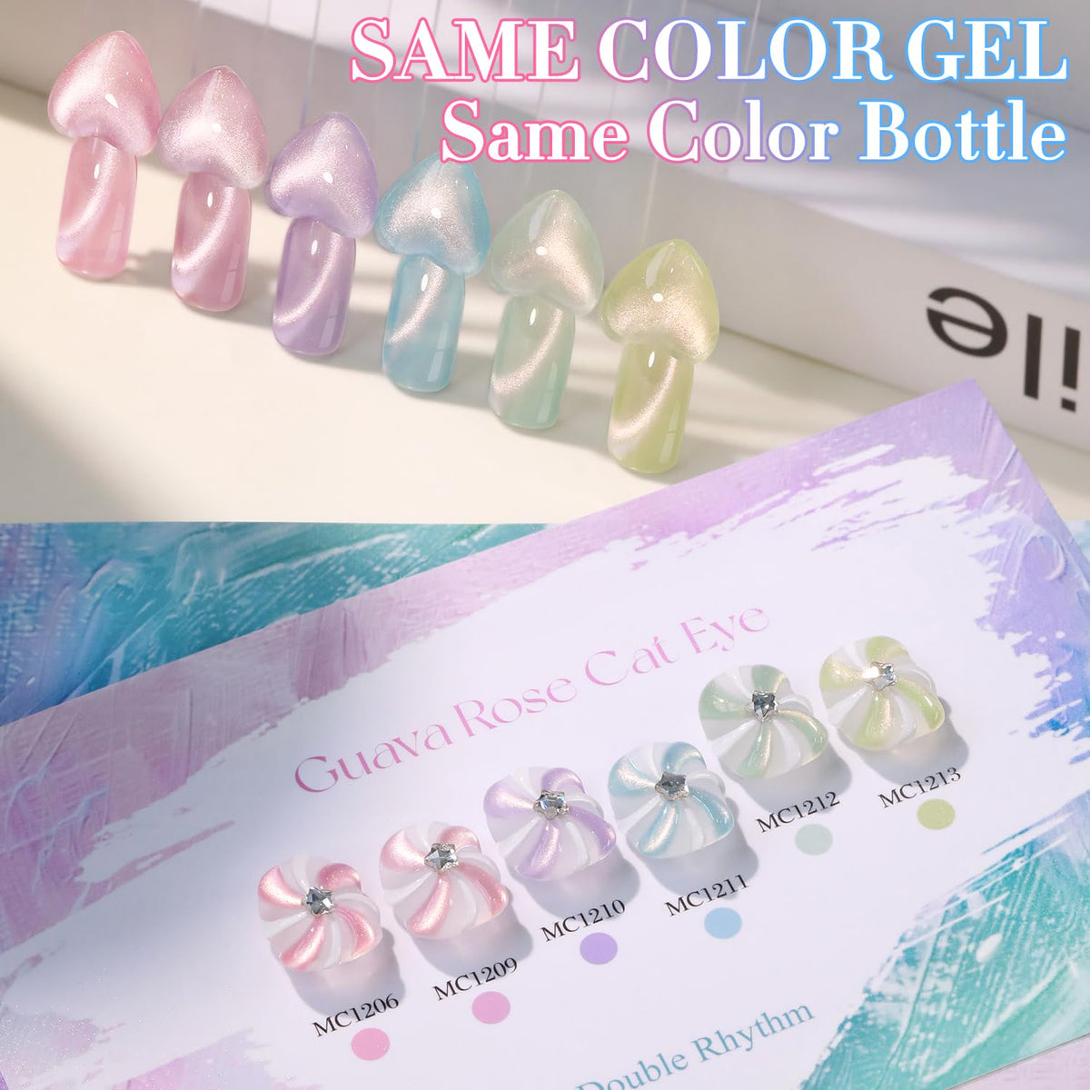 Double Rhythm bottle with swatches for easy color matching.
