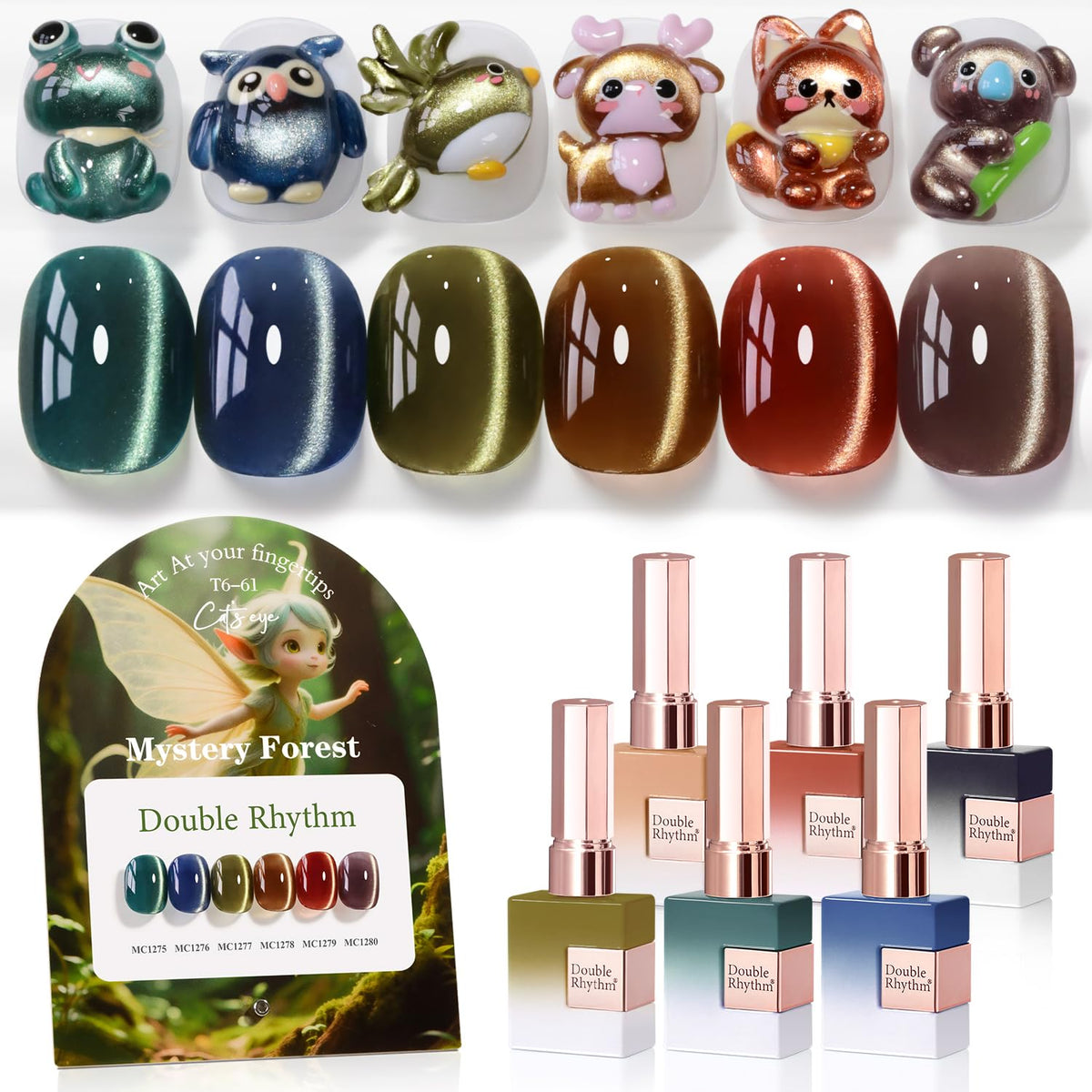Double Rhythm green cat eye gel polish for vibrant at-home nails.