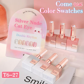 Double Rhythm Cat Eye gel polish color swatches show six cohesive shades