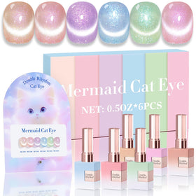 Double Rhythm cat-eye gel nail polish set with six identical bottles for consistent color.