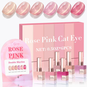 Double Rhythm Cat Eye gel polish in Glass Nude Pink shows a glassy nude finish for elegant nails.