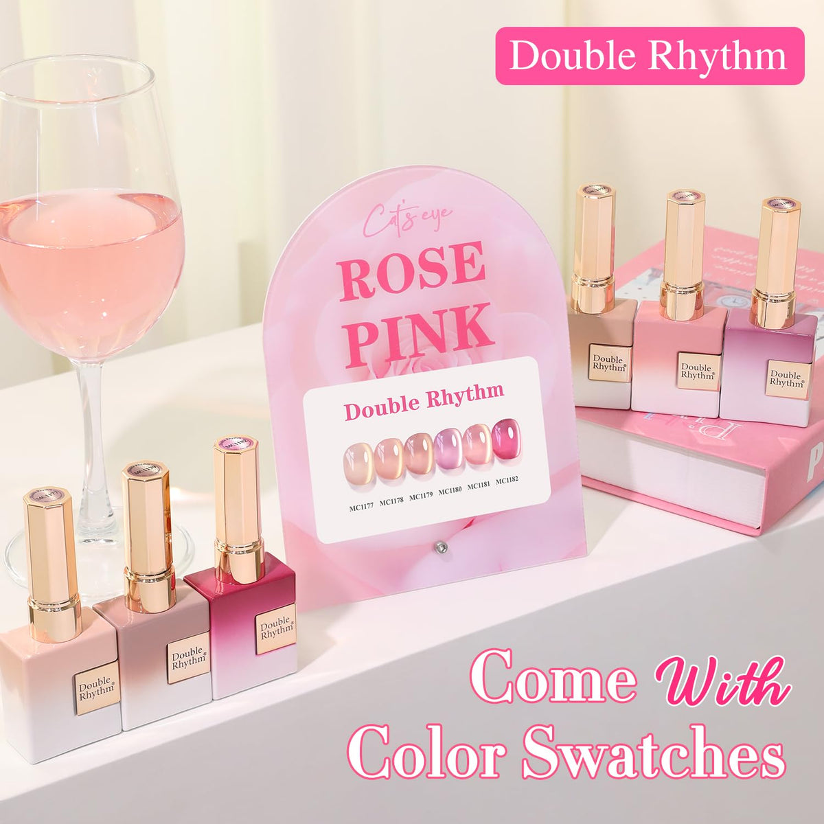 Double Rhythm Cat Eye gel polish with shimmer glitter creates a dazzling manicure with magnet-enhanced depth.