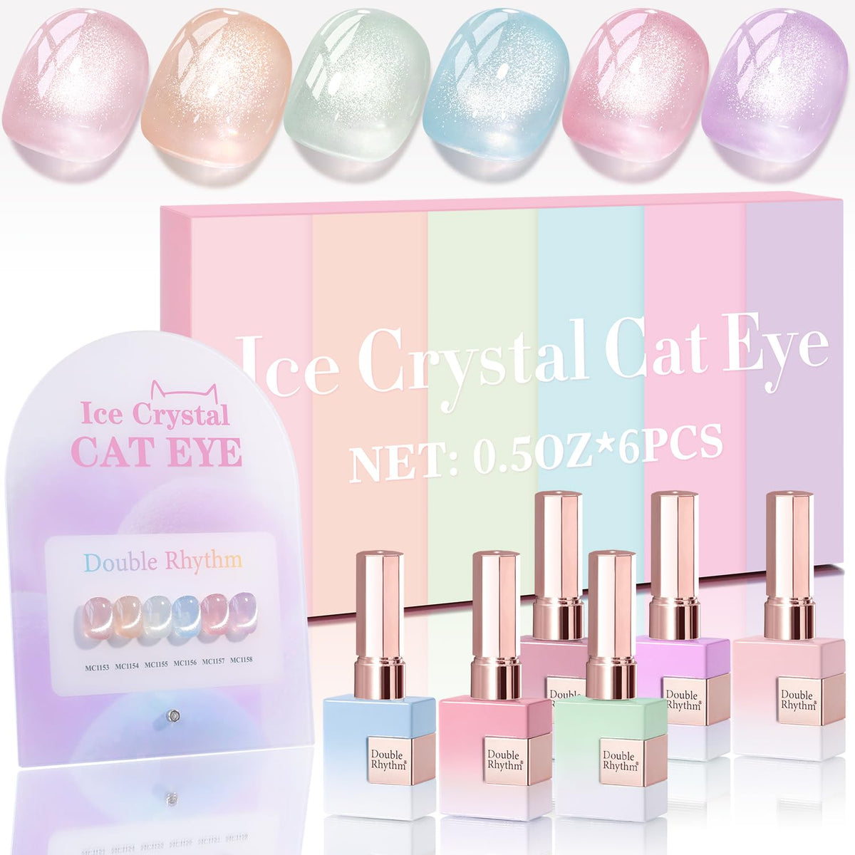 Double Rhythm Cat Eye gel polish silver shimmer bottle showing magnetic shimmer for chic nails