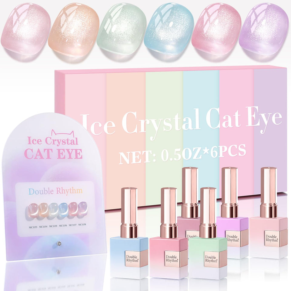 Double Rhythm Cat Eye gel polish silver shimmer bottle showing magnetic shimmer for chic nails