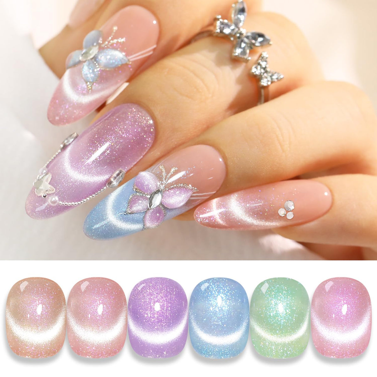 Double Rhythm cat-eye gel polish rose palette—vibrant shimmer with long-lasting wear