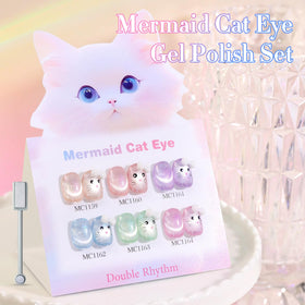 Double Rhythm cat-eye gel polish sapphire palette—easy LED cure for glossy finish