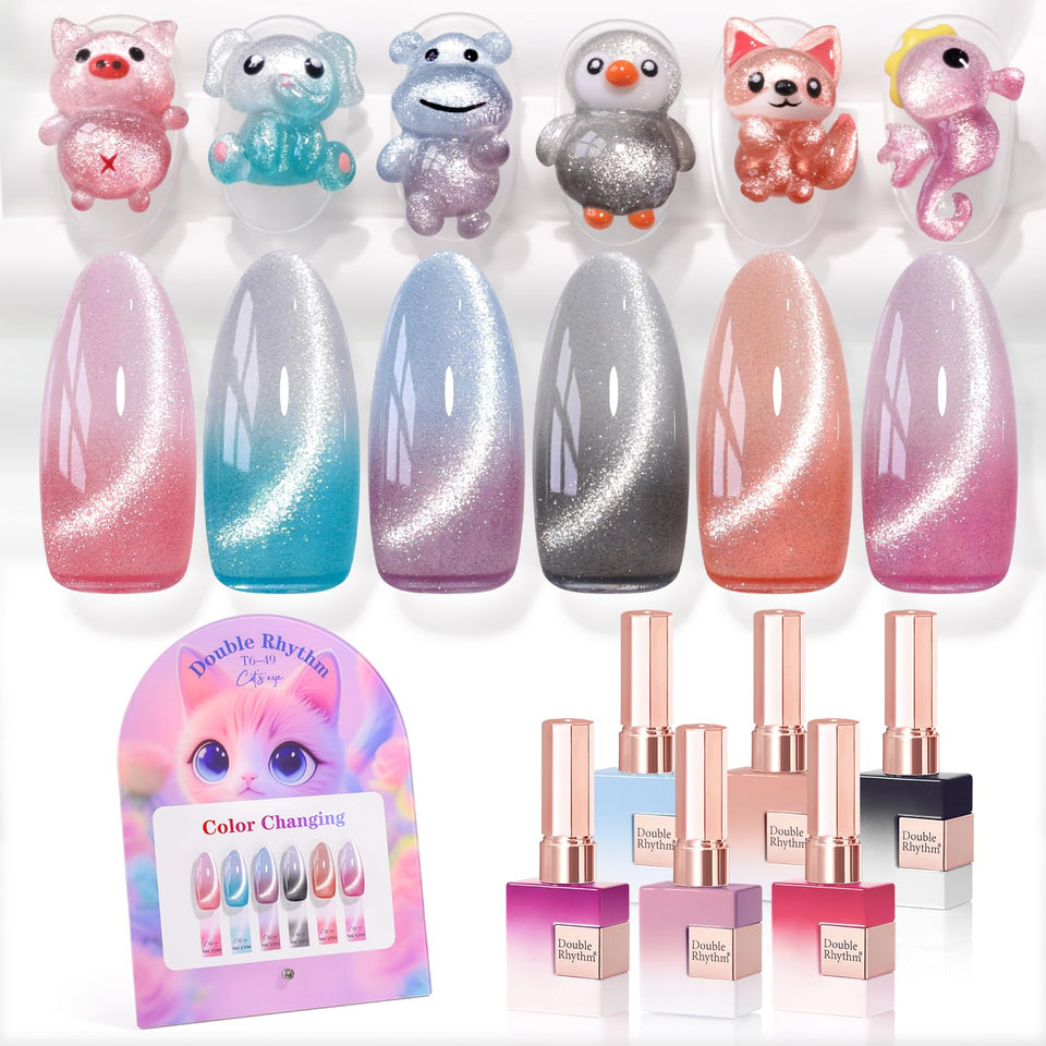 Double Rhythm cat-eye gel polish set six bottles for vivid at-home manicures