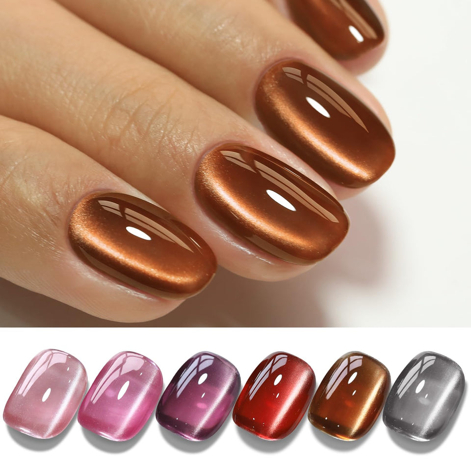 Double Rhythm cat eye gel polish set with six colors for shimmering magnetic nail art