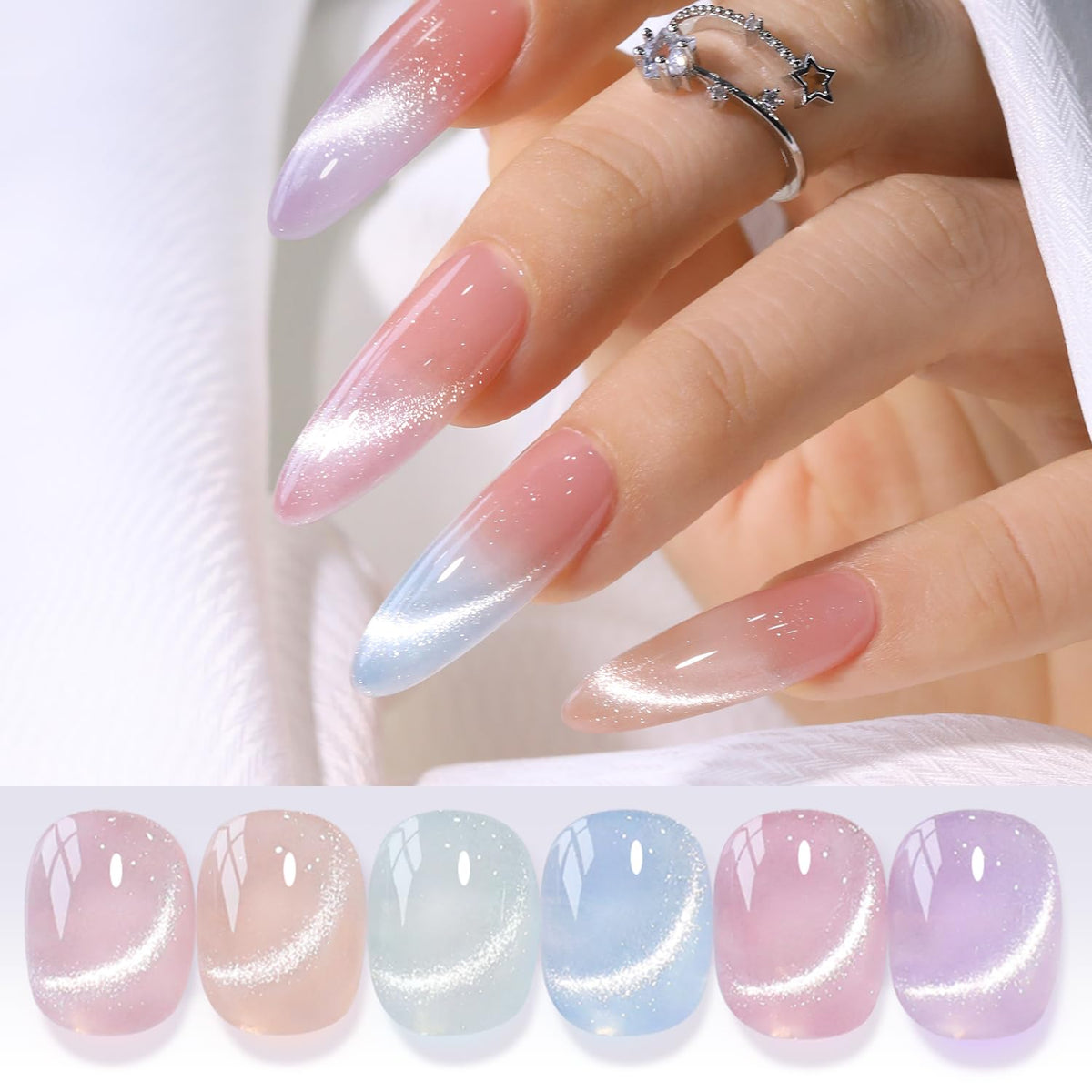 Double Rhythm cat eye gel polish set six colors for creative nail art.