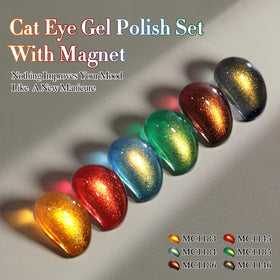 Finished Double Rhythm manicure featuring glittery, shifting cat-eye look.