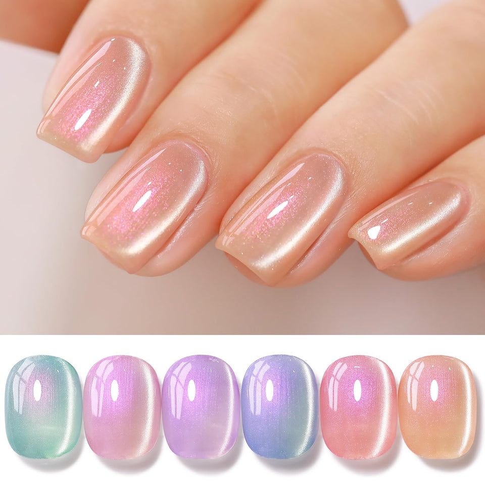 Double Rhythm cat eye polish collection with six colors for versatile nail art