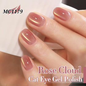Six Double Rhythm cat eye polish colors arranged in a collection.