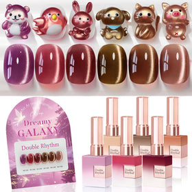 Double Rhythm Cat Eye polish color swatches in Rose Coffee Brown Red for at-home testing