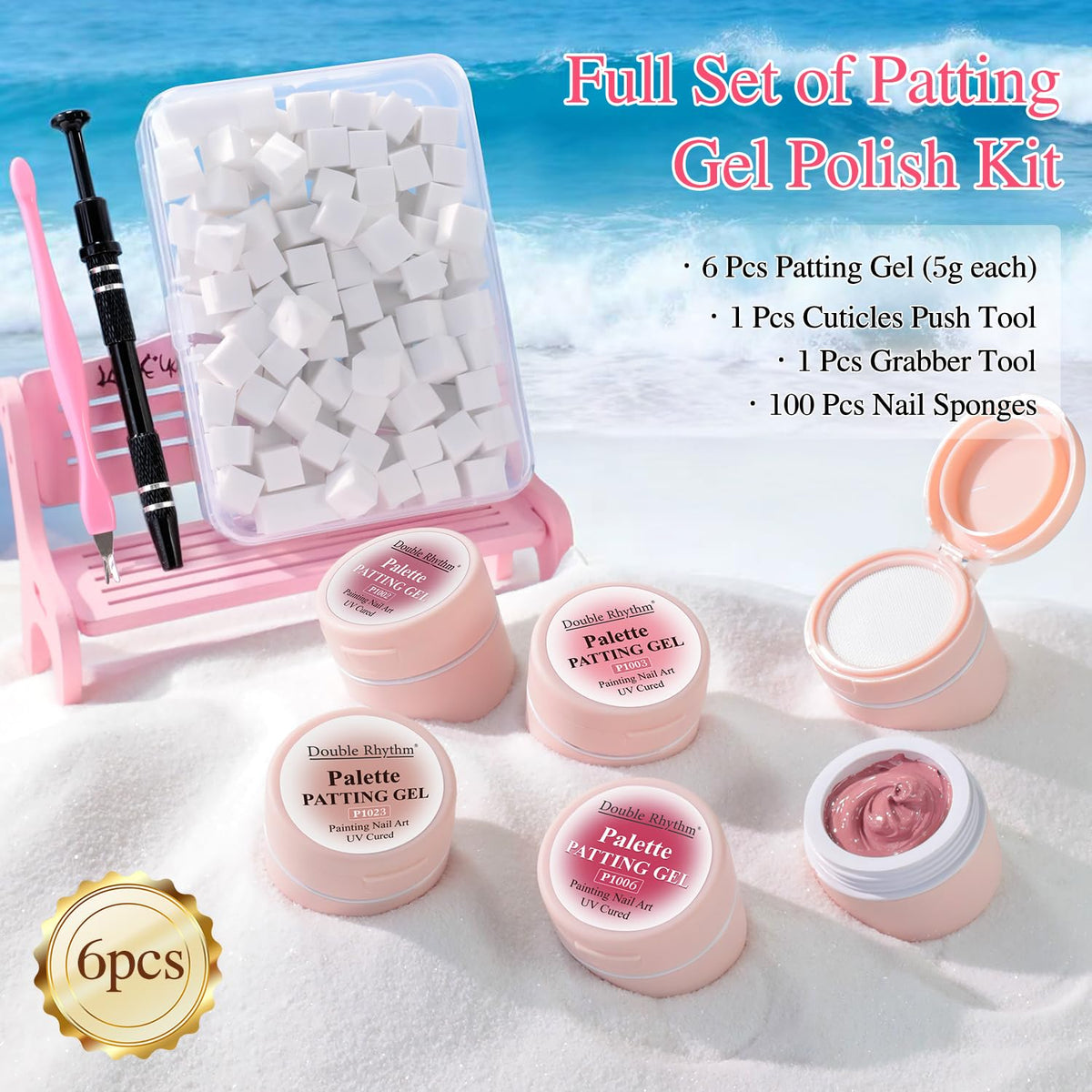 Chrome powder application with patting gel using grabbing pen