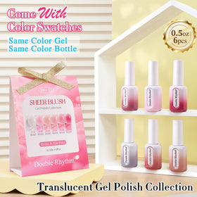 Double Rhythm color swatches show jelly white to pink neutrals for quick shade matching.