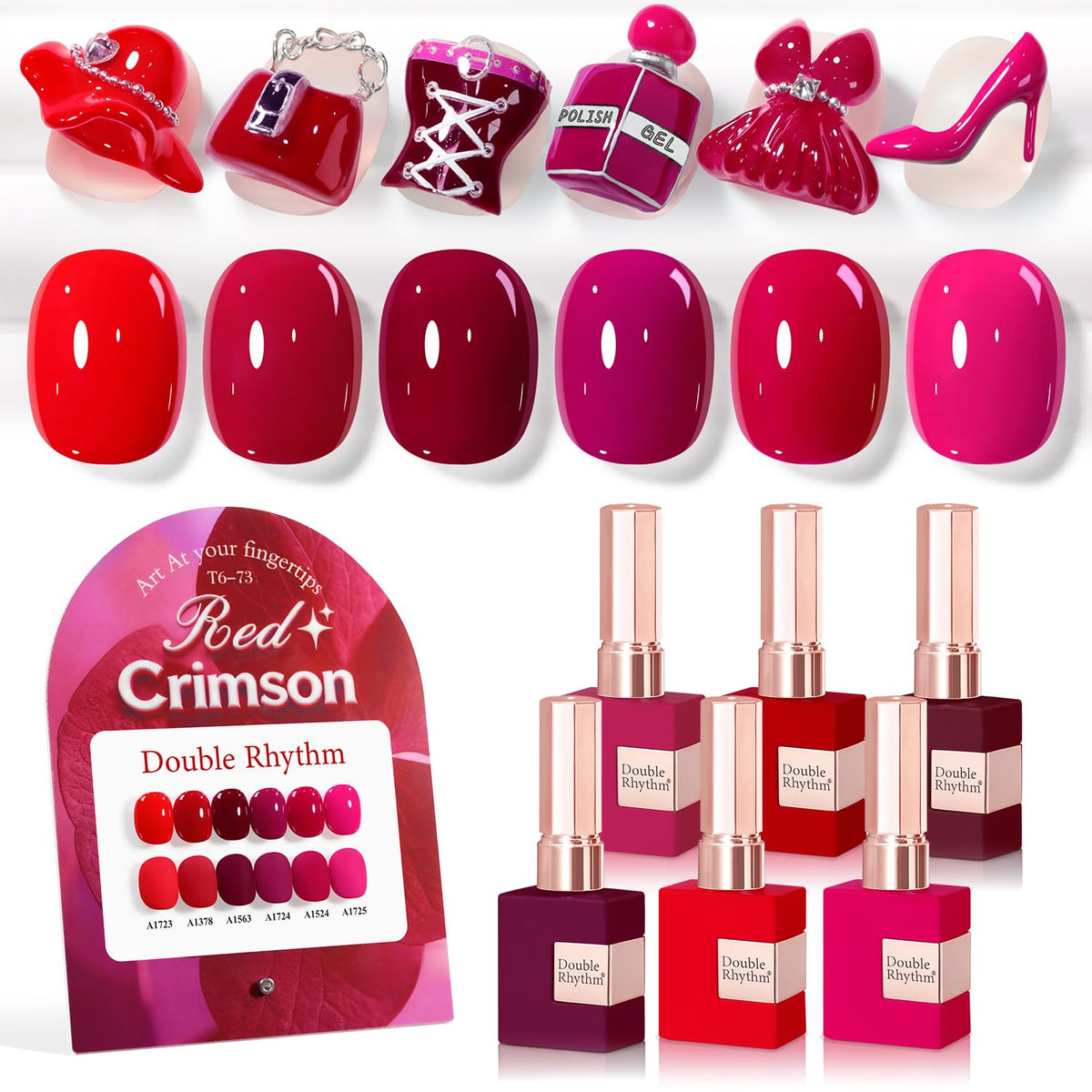Double Rhythm Burgundy Cherry gel polish swatch on nails, rich glossy finish.