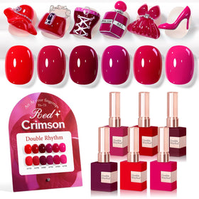 Double Rhythm Burgundy Cherry gel polish swatch on nails, rich glossy finish.