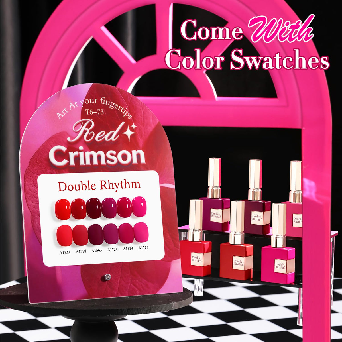 Double Rhythm Rose Purple gel polish bottle with brush, smooth coverage.