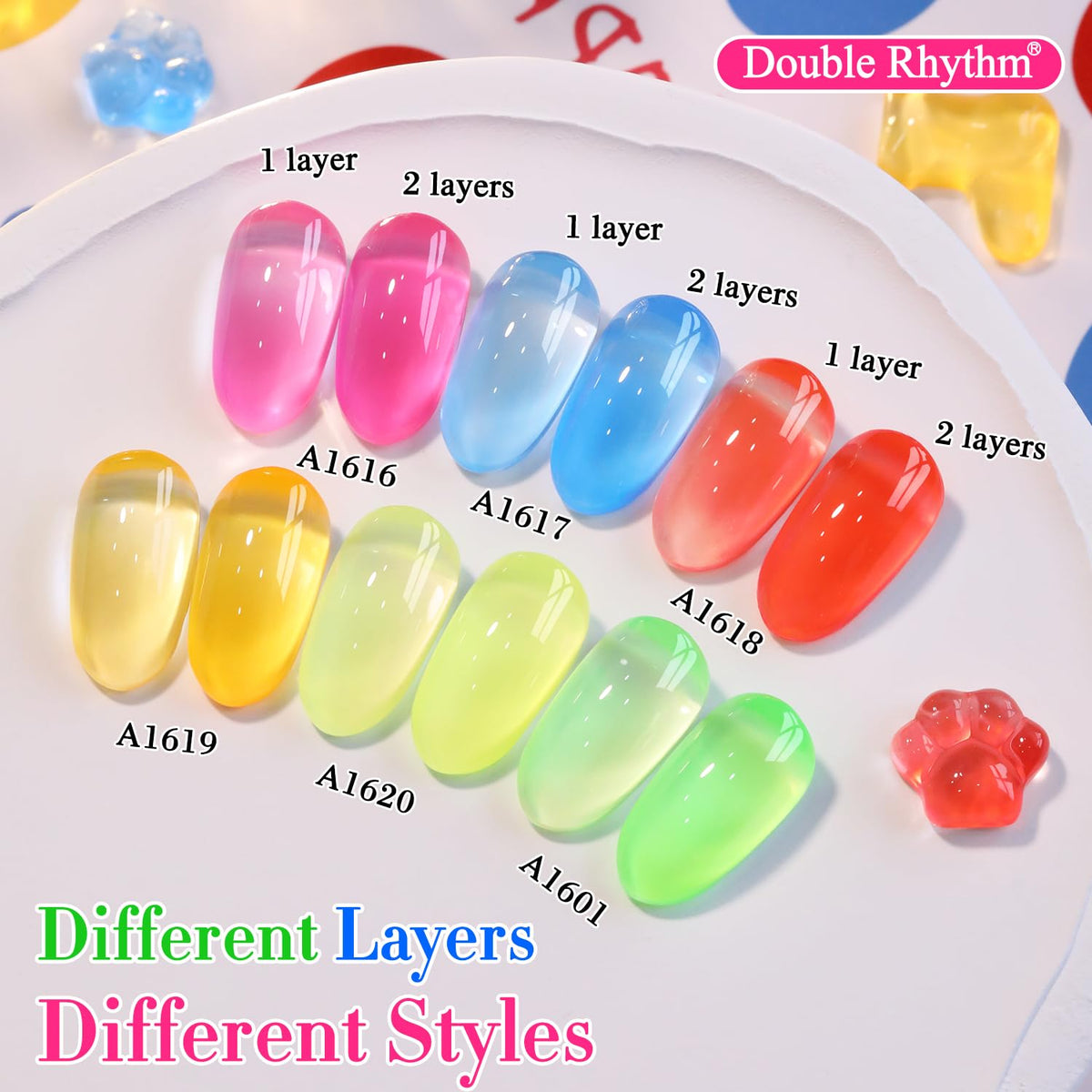 Double Rhythm gel polish application brush close-up for precise at-home nails.