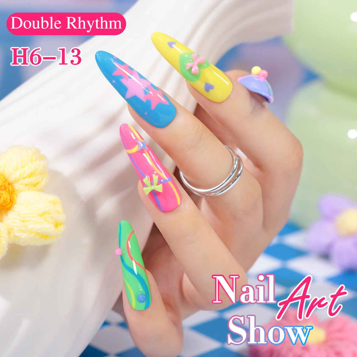 Double Rhythm gel polish kit layout displays all six colors for DIY nails.
