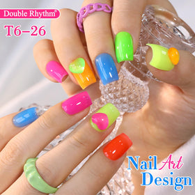 Double Rhythm gel polish kit packaging highlights base and top coat for complete nails.