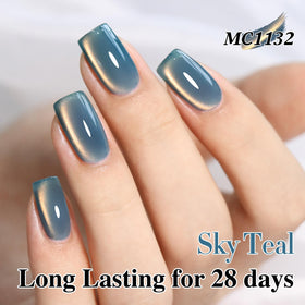 Gel polishes from Double Rhythm cure under LED or UV lamps for quick results.