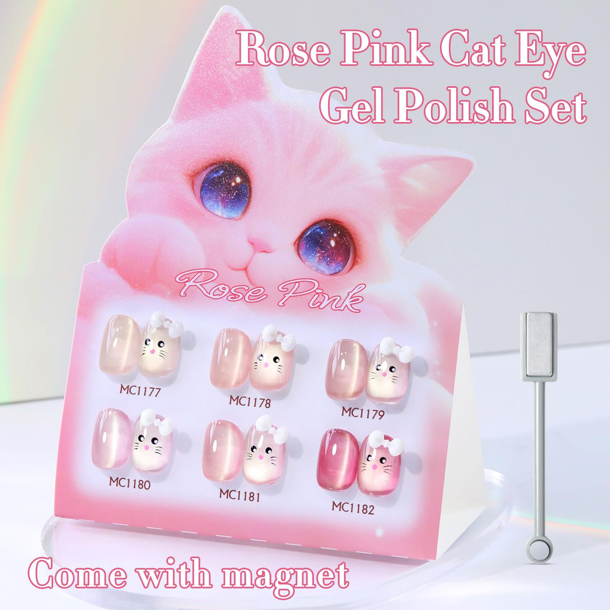 Double Rhythm magnetic tool demonstrates cat-eye effect on swatches.
