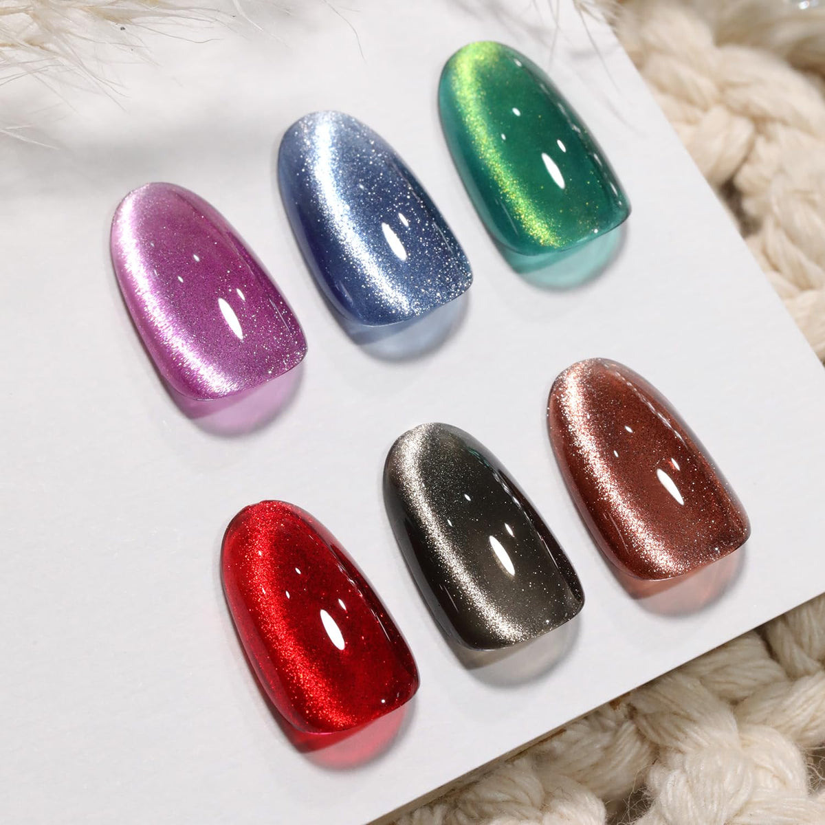 Double Rhythm magnetic tool demonstrates cat-eye effect on swatches for precise designs.