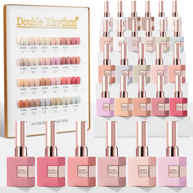 Double Rhythm Nude Pink 24 gel polish bottles for all-season color and shine.