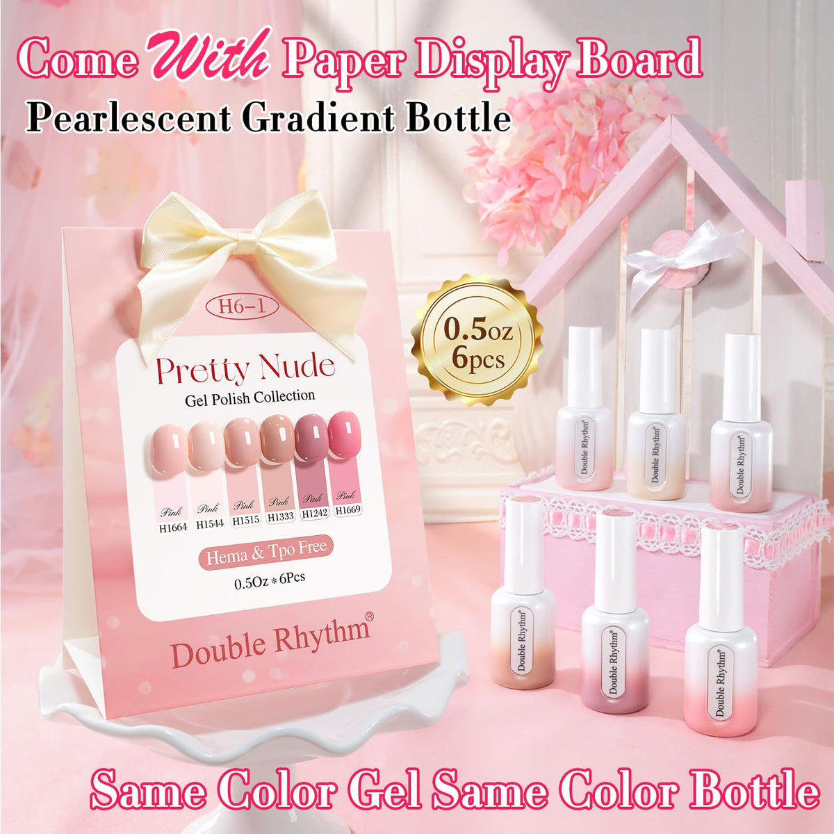 Double Rhythm same-color bottle collection for cohesive at-home gel manicures.