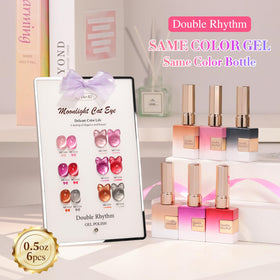 Double Rhythm shimmer glitter polish close-up highlights vibrant color and reflective particles.