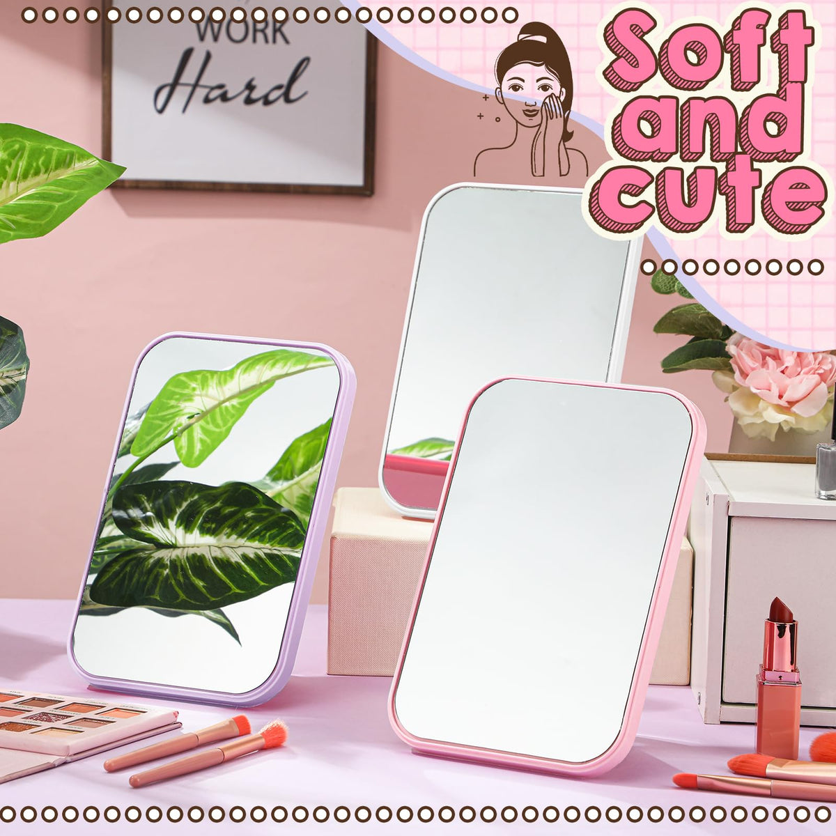DoubleFill pastel purple vanity mirror adds elegant vibe to vanity.