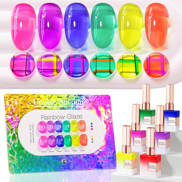 Double Rhythm pink gel polish set for vibrant home manicures.