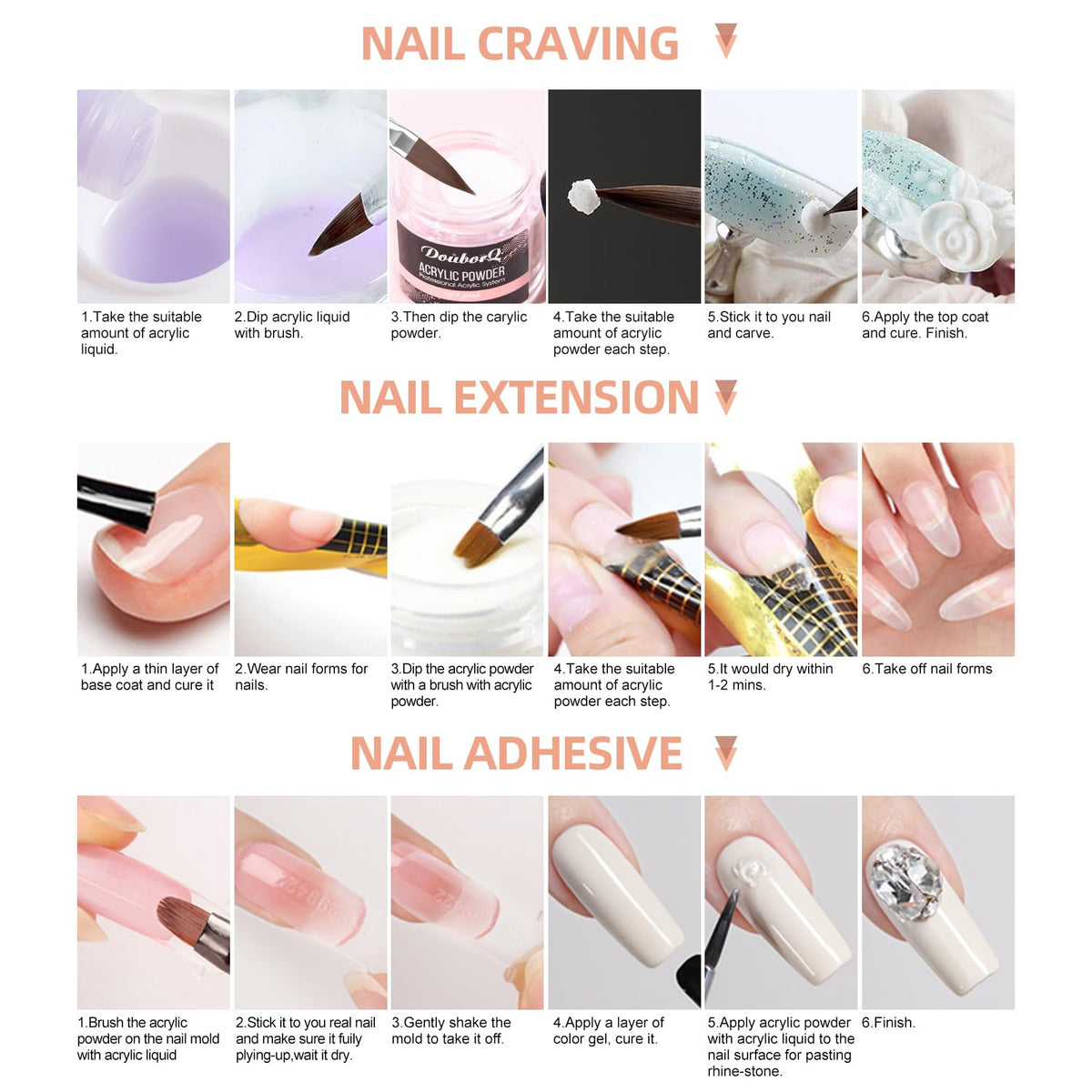 DouborQ acrylic nail glitter powders for custom nail art.