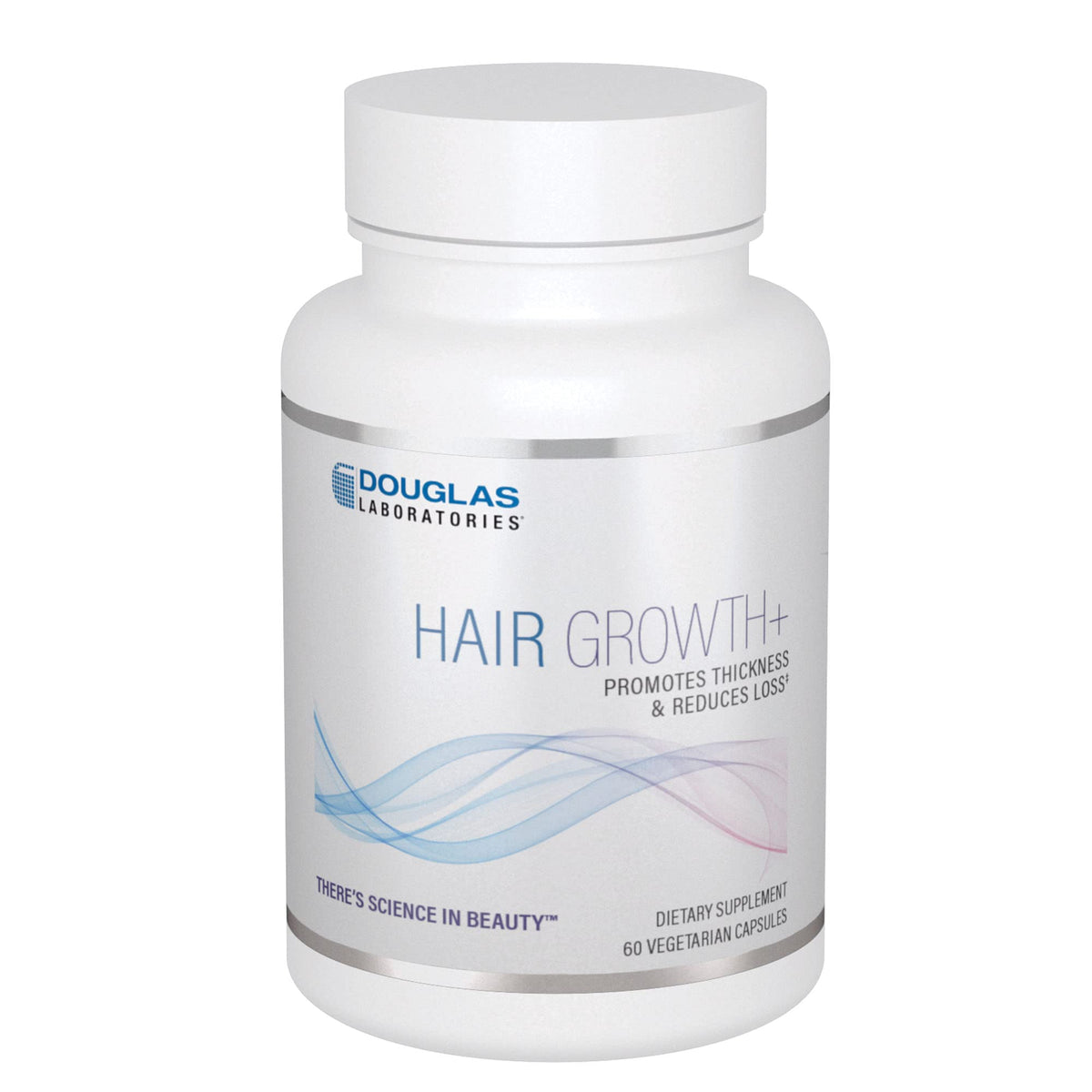 Douglas Laboratories Hair Growth+ bottle of vegetarian capsules for daily hair support.