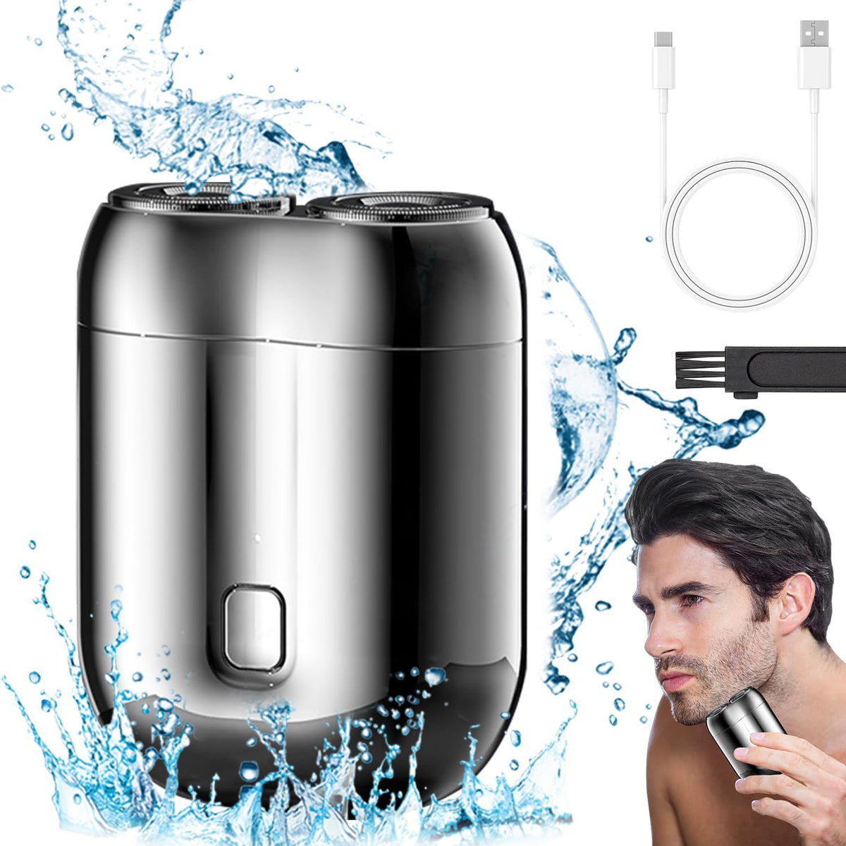 DOUNIU mini dual-head shaver front view highlights compact travel-friendly design.