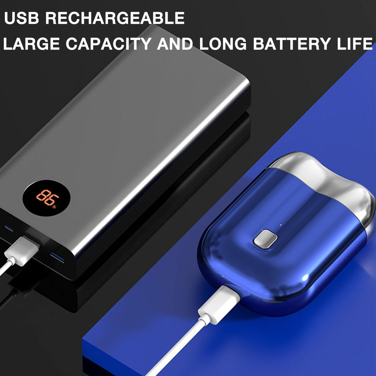 DOUNIU mini dual-head shaver travel case keeps the blue shaver protected on trips